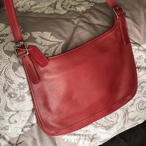 Red leather Coach crossbody bag